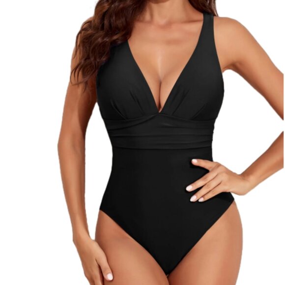 Swimsuit Women One Piece Tummy Control Deep V Neck Bathing Suit - Picture 1 of 10